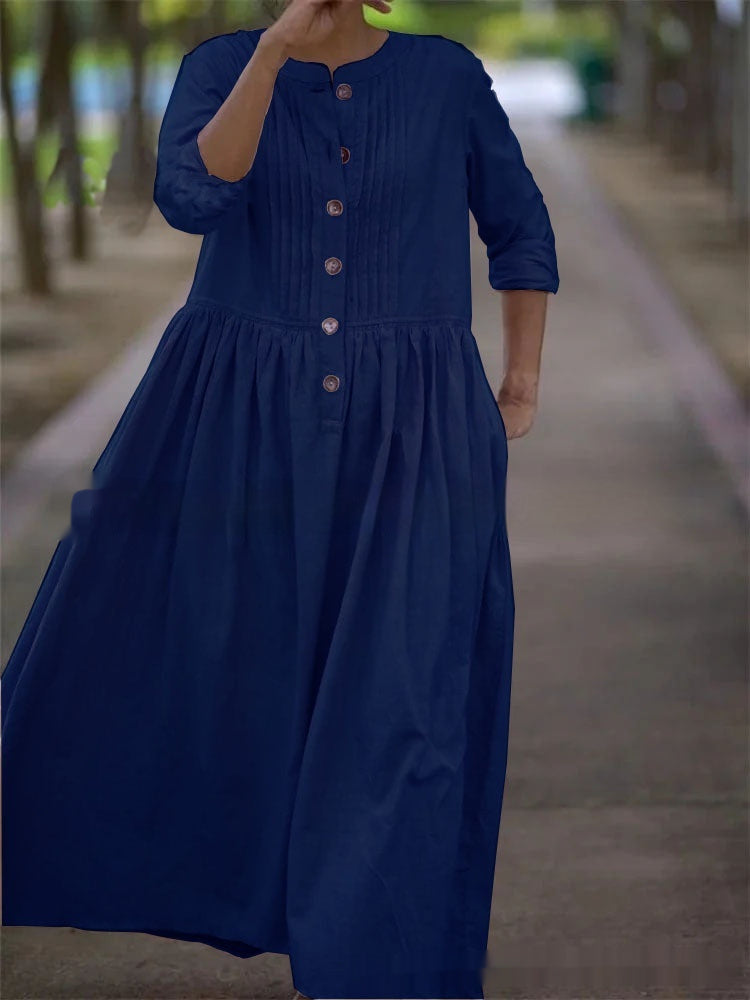 Womens Cotton-Linen Swing Midi Dress