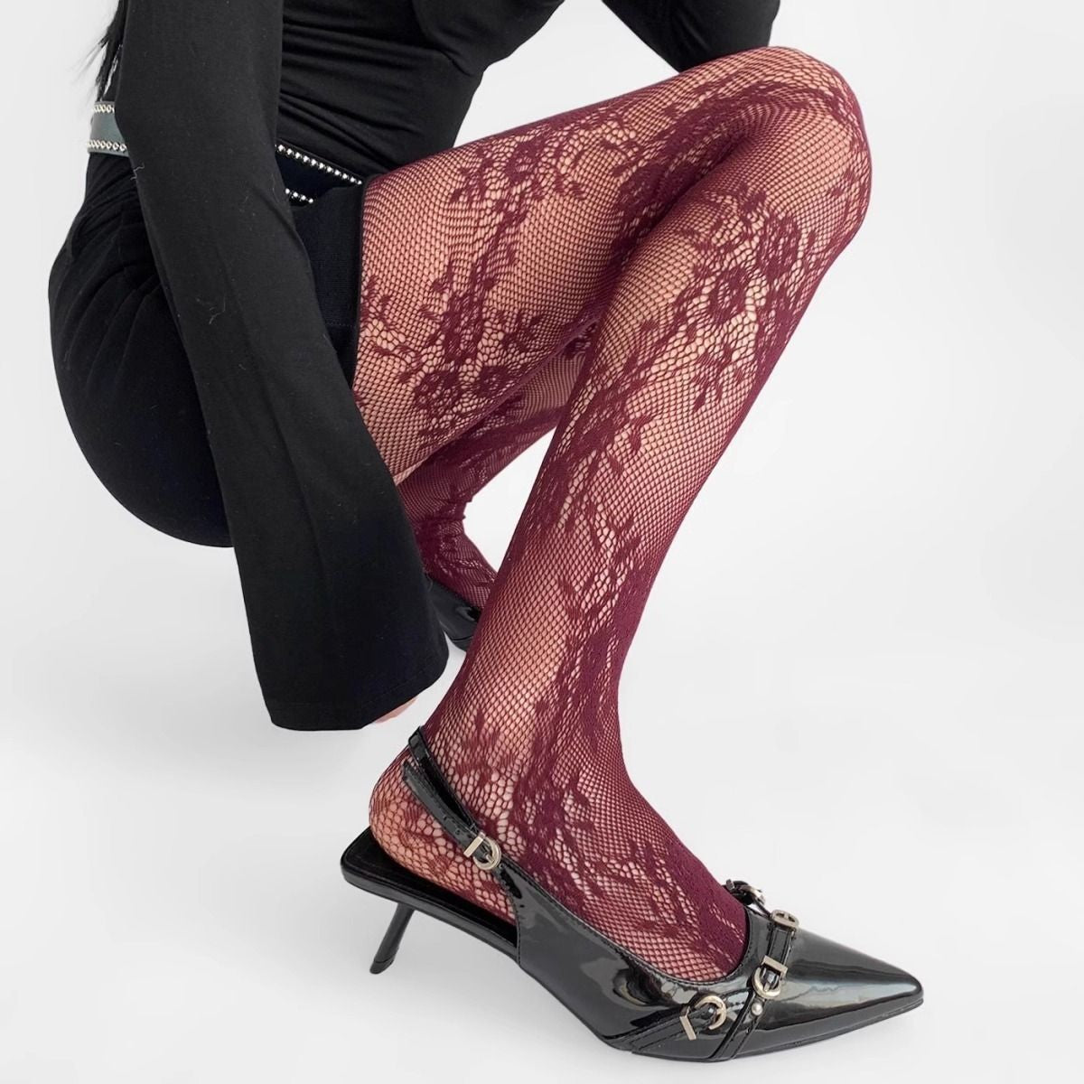 Retro Lace Fishnet Stockings French Jacquard Patterned Tights