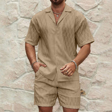 Men Tracksuits Summer Fashion Solid Loose Casual Two Pieces Lapel Button Shirt Shorts Beach Holiday All-match Outfits Male