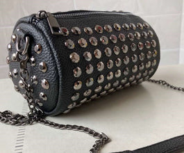 Cylindrical Small Bag  Rivet Chain Messenger Bag  Female Bag Diamond Mobile Phone Bag