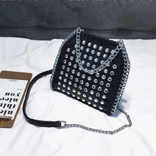 Cylindrical Small Bag  Rivet Chain Messenger Bag  Female Bag Diamond Mobile Phone Bag