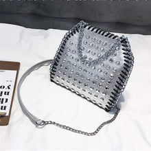 Cylindrical Small Bag  Rivet Chain Messenger Bag  Female Bag Diamond Mobile Phone Bag