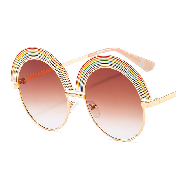 Metal Rainbow Large Round Frame Sunglasses