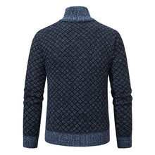 Thickened Plaid Print Jacket Cardigan Fashion Slim Fit Zipper Stand Collar Sweater Winter Men's Casual Long Sleeve Knitted Top Clothing