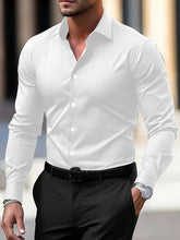 Men's Shirt Business Button Down Shirt Summer Solid Color Long Sleeve Lapel Vacation Shirt Fashion Temperament Casual Tops