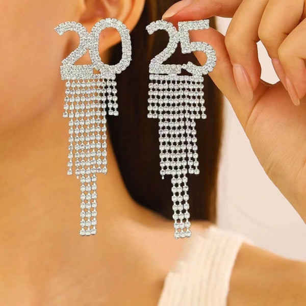 Digital Rhinestone Letter Earrings For New Year Pendant Earrings Women's Festival Copper Inlaid Rhinestone Fashion Earrings Party Gift