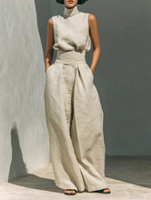 Casual Sleeveless Suit Summer Stand-up Collar Pullover Top And Loose Straight-leg Trousers Women's Clothing