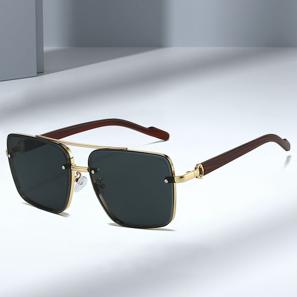 Men's Double Beam Imitation Wood Grain Leg Fashionable Sunglasses