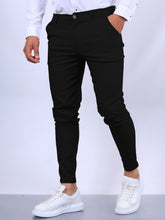Men's Slim Button Trousers Fashion Solid Office Versatile Long Pencil Pants