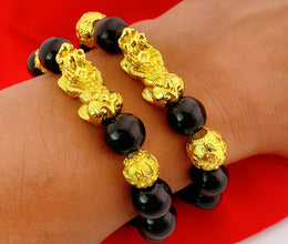 Sand Gold Men Obsidian Mythical Wild Animal Bracelet