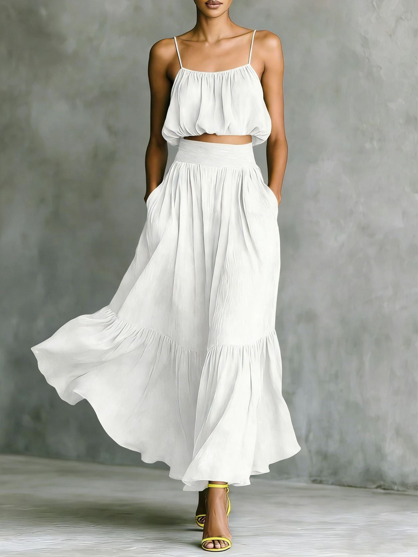 Two-piece High-waist Flared Skirt Set