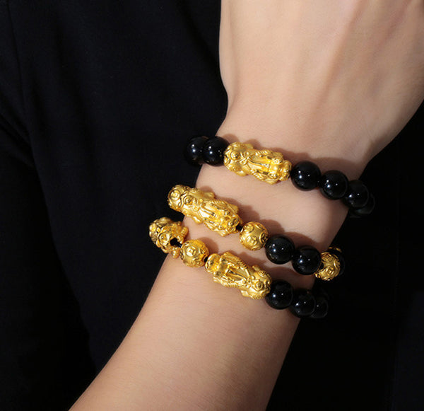 Sand Gold Men Obsidian Mythical Wild Animal Bracelet