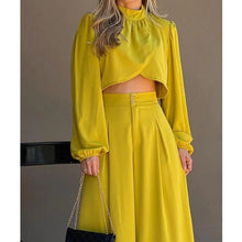 Womens Asymmetrical Top And High-waisted Wide-leg Pants Set
