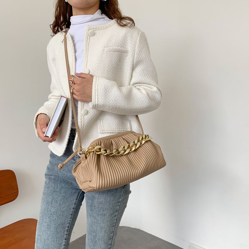 Solid Color Pleated Texture Bag Shoulder Bag Messenger Bag