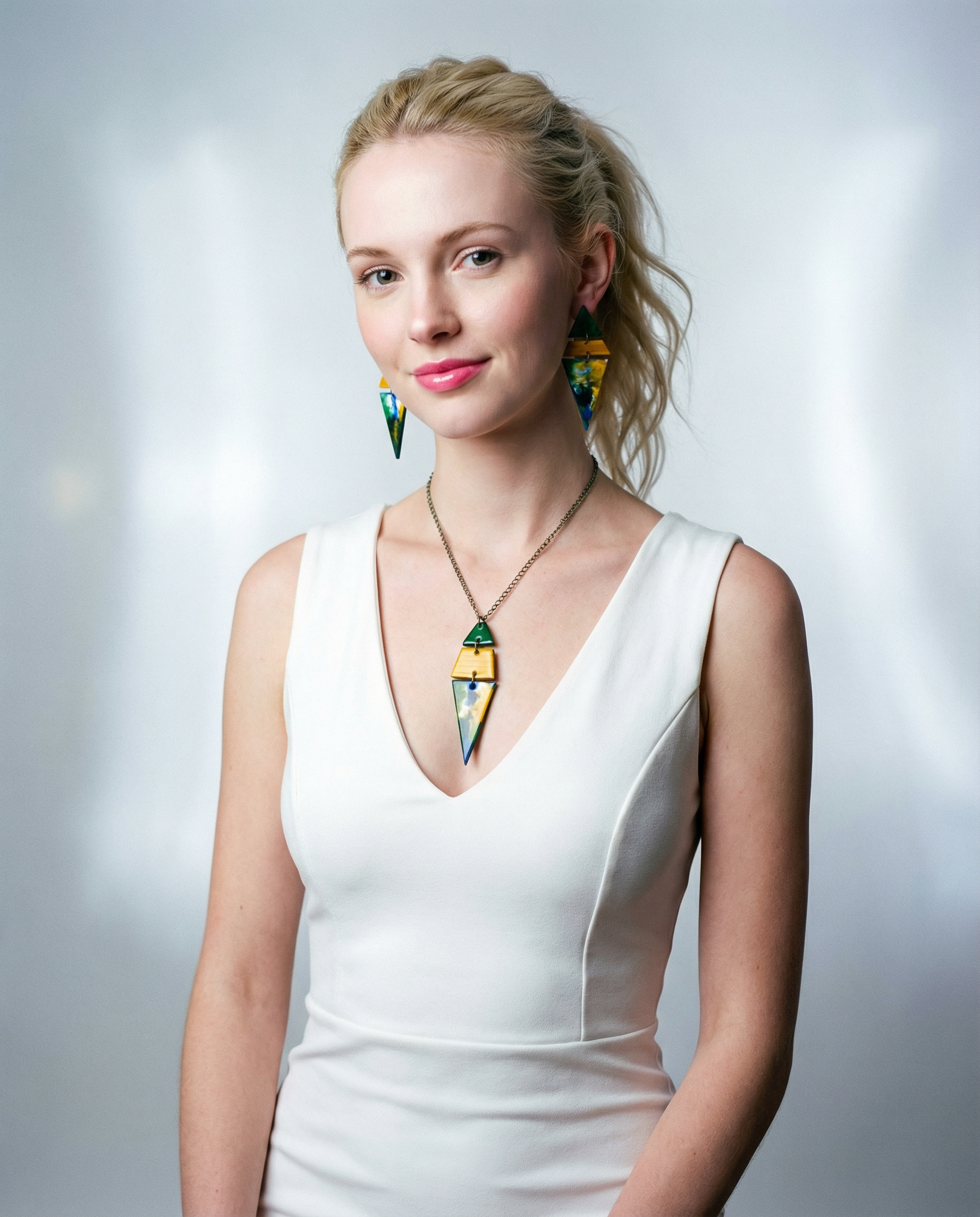 Large Green Triangle Pendant Necklace-1