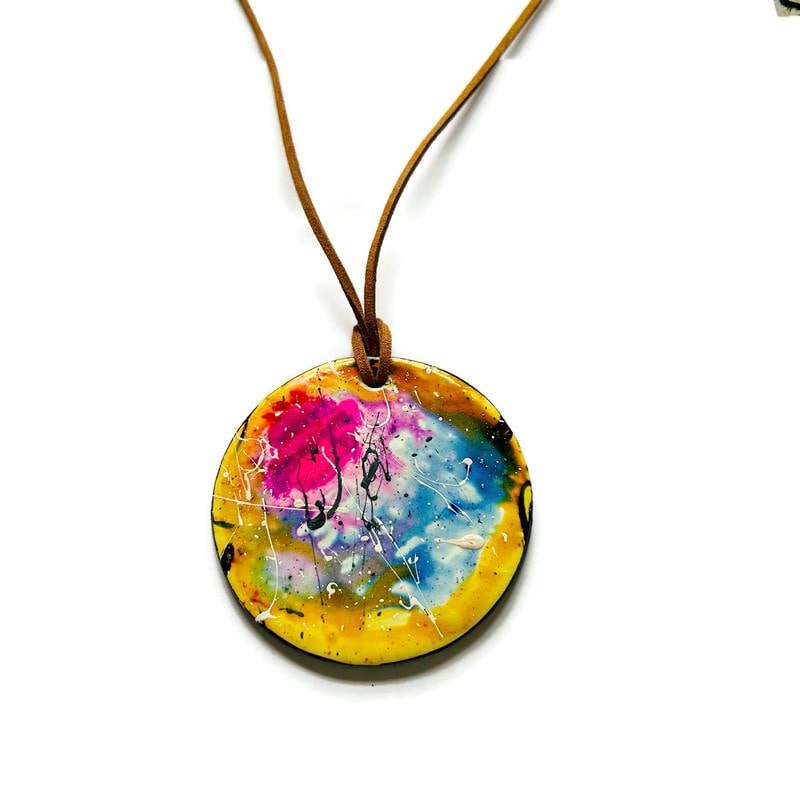 Large Abstract Art Pendant Necklace Handmade