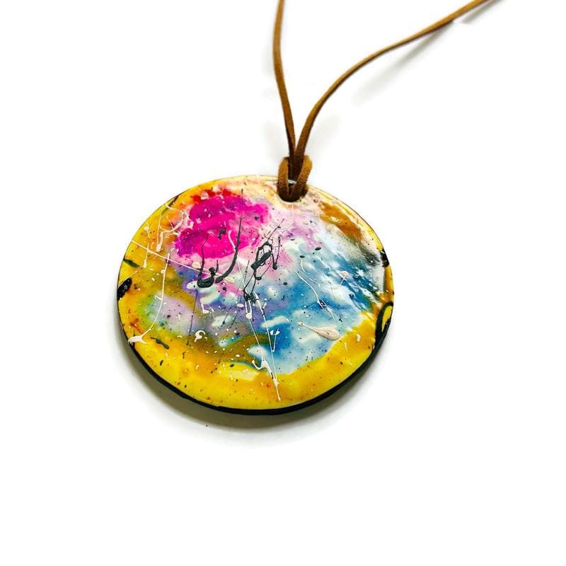 Large Abstract Art Pendant Necklace Handmade