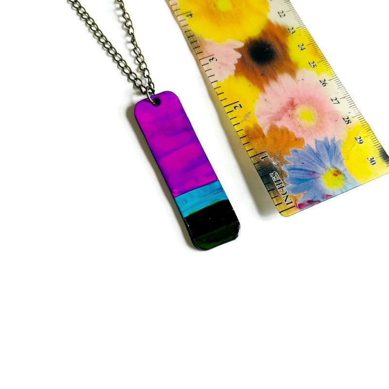 Striped Pendant Necklace Handmade in Purple, Blue & Green