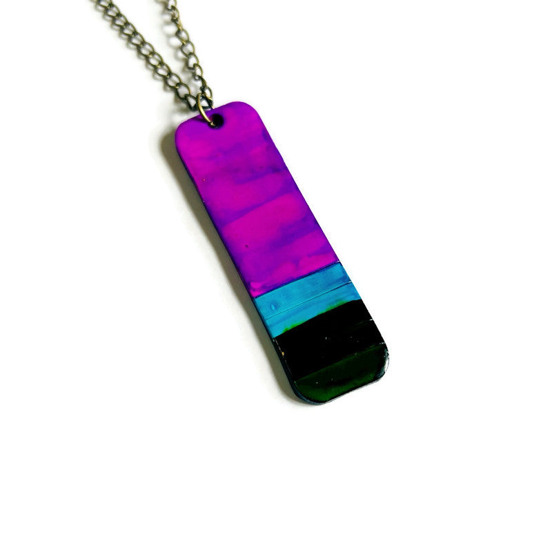 Striped Pendant Necklace Handmade in Purple, Blue & Green