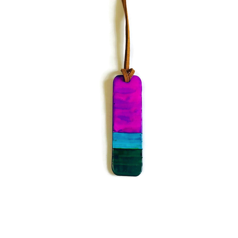 Striped Pendant Necklace Handmade in Purple, Blue & Green