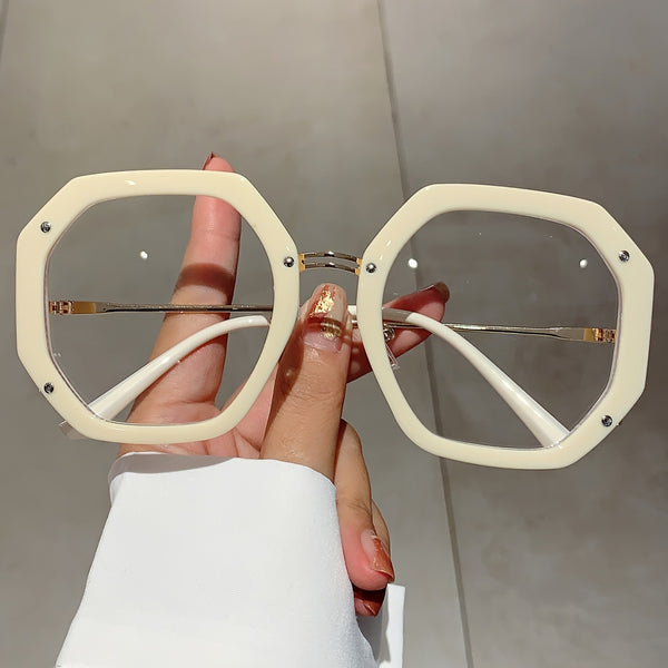 Fashionable Polygonal-frame Euro-American Style Trendy Hip-hop Oversized Plain Glasses