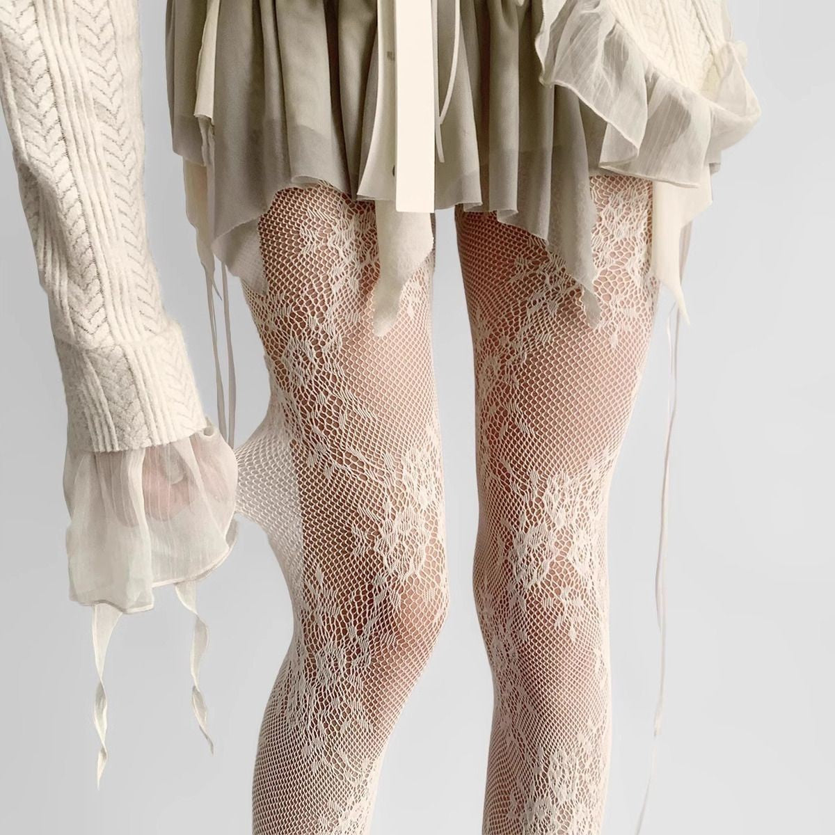 Retro Lace Fishnet Stockings French Jacquard Patterned Tights