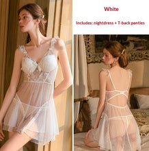 GuiRuo Lingerie Sweet Mesh Lace Polka-Dot Sheer Padded Sleep Dress Gown Womens Set