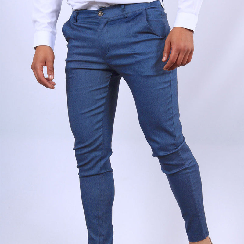 Men's Slim Button Trousers Fashion Solid Office Versatile Long Pencil Pants