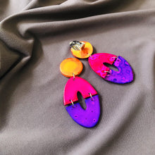 Bold Artsy Colorful Clip On Earrings for Non Pierced Ears Handmade from Clay- 