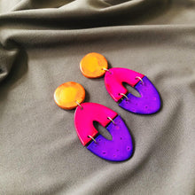 Bold Artsy Colorful Clip On Earrings for Non Pierced Ears Handmade from Clay- 