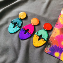Bold Artsy Colorful Clip On Earrings for Non Pierced Ears Handmade from Clay- 