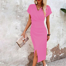Slim-fit Short-sleeved Dress Fashion Sexy Split V-neck Dress Summer Women's Clothing