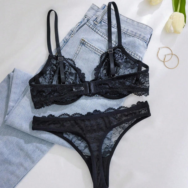 Womens Lace Hollow-Out Lingerie Set