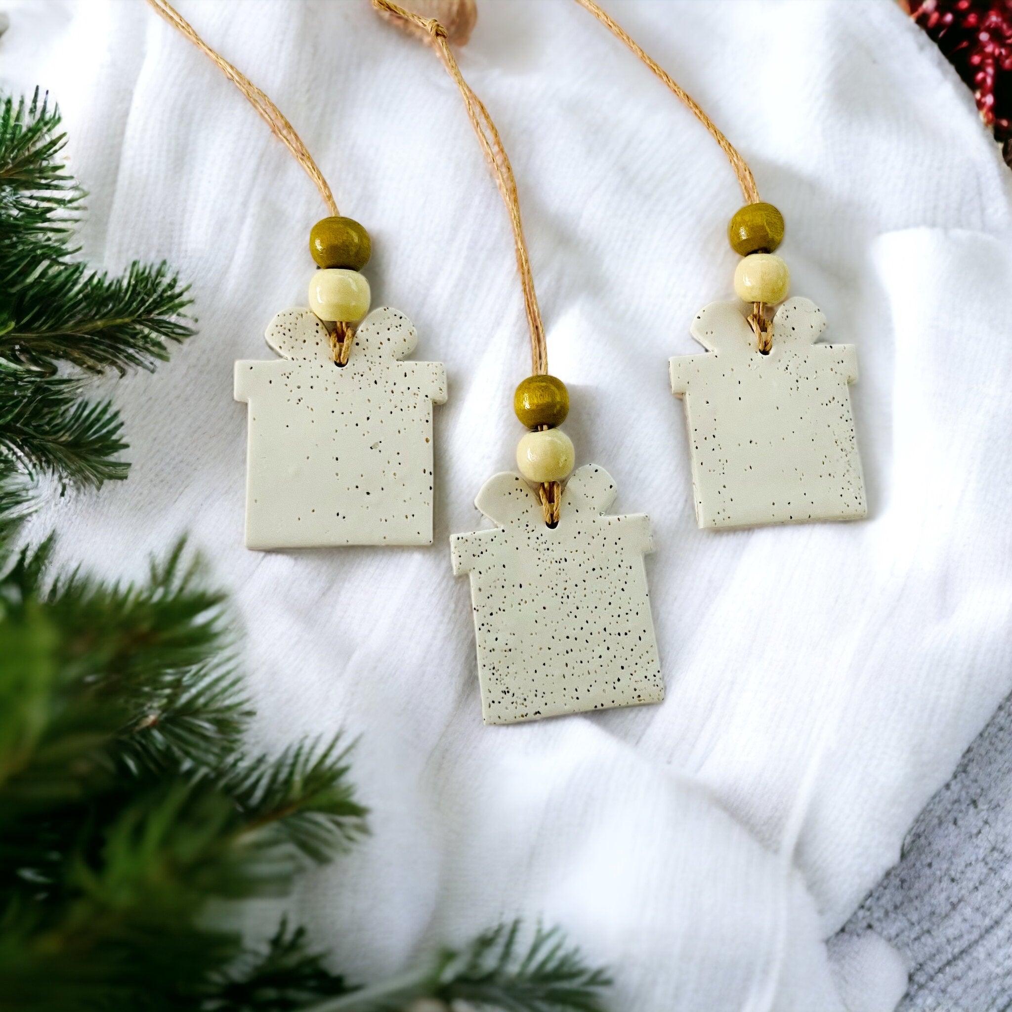 Christmas Present Shaped Ornament Handmade from Clay & Nova Scotia Beach Sand