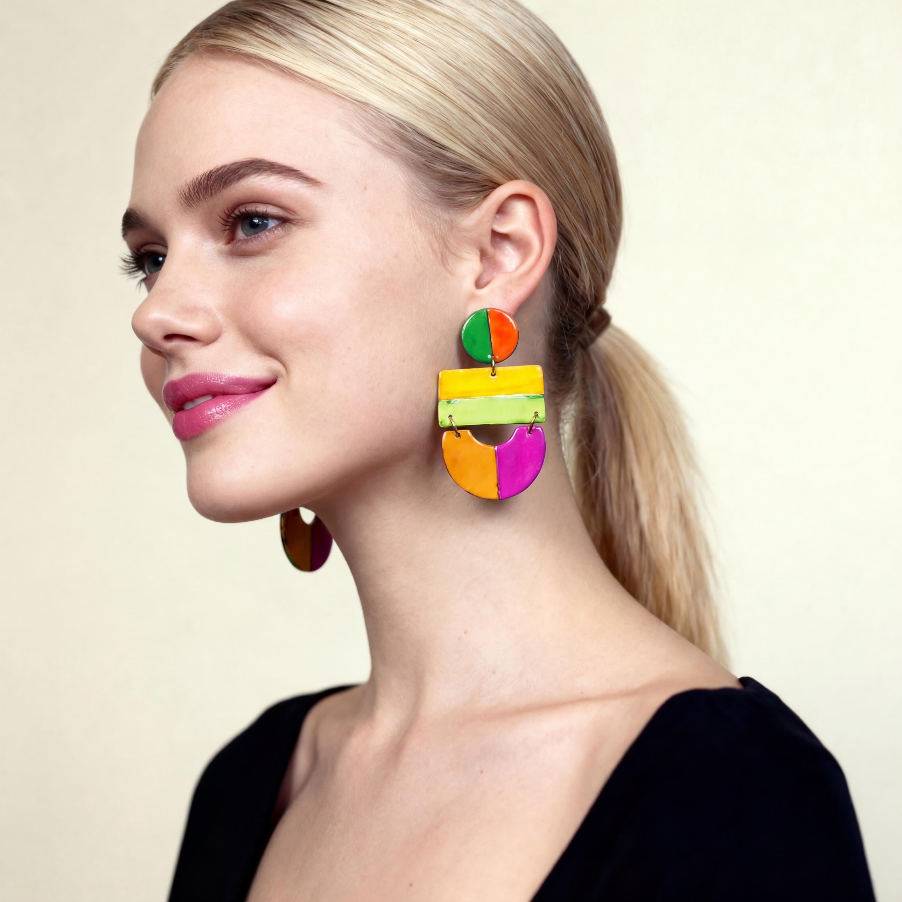 Vibrant Geometric Earrings with Stripes
