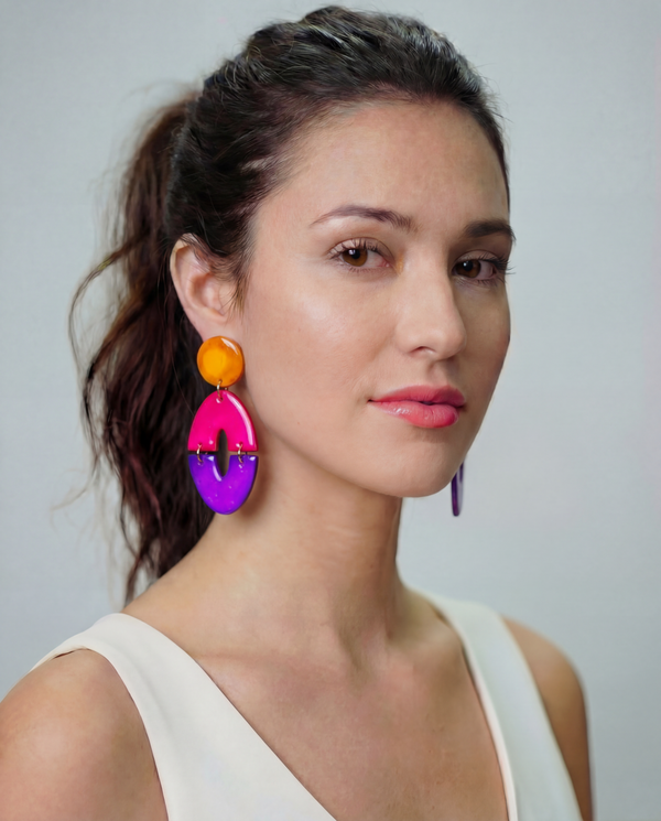 Bold Artsy Colorful Clip On Earrings for Non Pierced Ears Handmade from Clay- "Zoe"