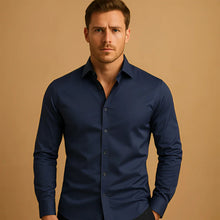 Men's Shirt Business Button Down Shirt Summer Solid Color Long Sleeve Lapel Vacation Shirt Fashion Temperament Casual Tops