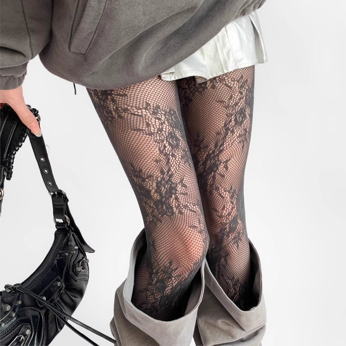 Retro Lace Fishnet Stockings French Jacquard Patterned Tights