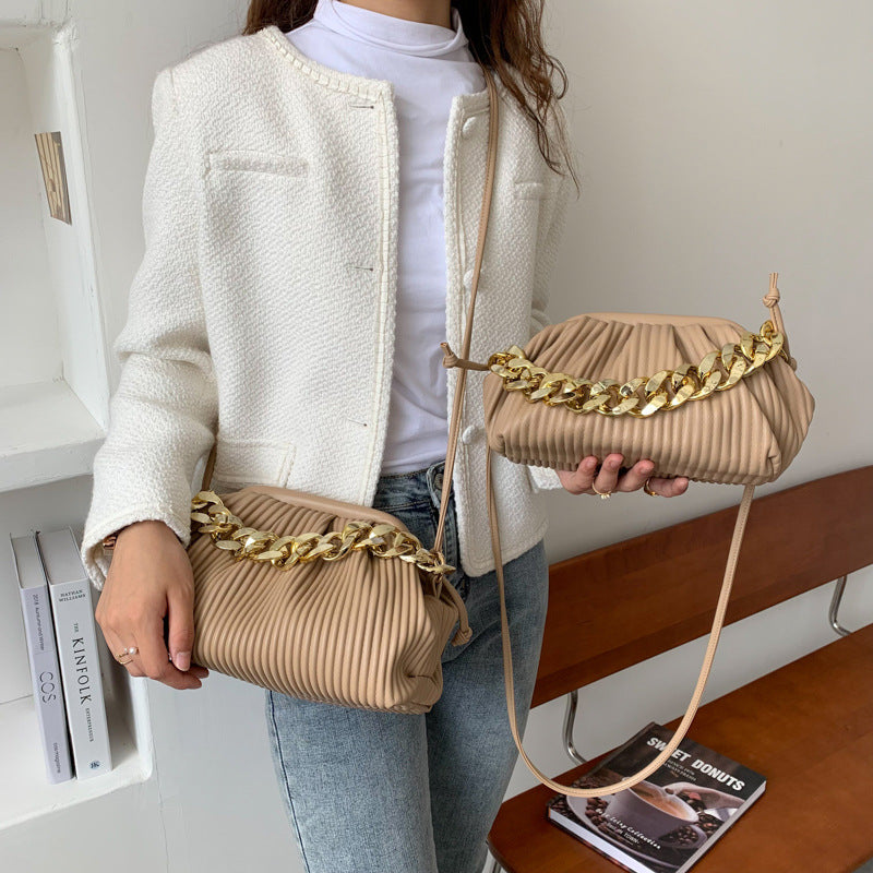 Solid Color Pleated Texture Bag Shoulder Bag Messenger Bag
