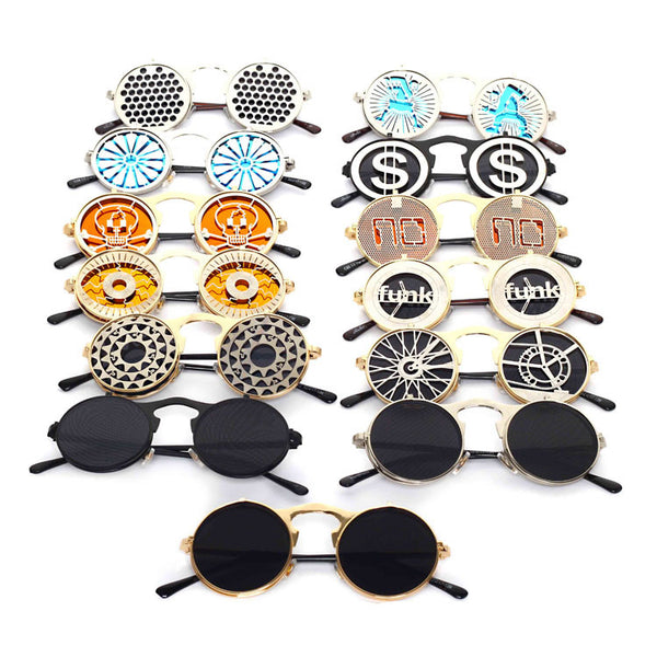 Men's Casual Retro Metal Punk Steam Flip Sunglasses