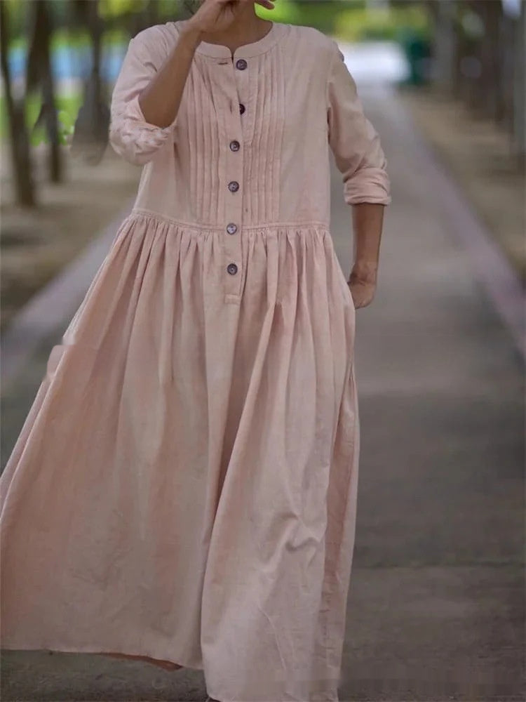 Womens Cotton-Linen Swing Midi Dress