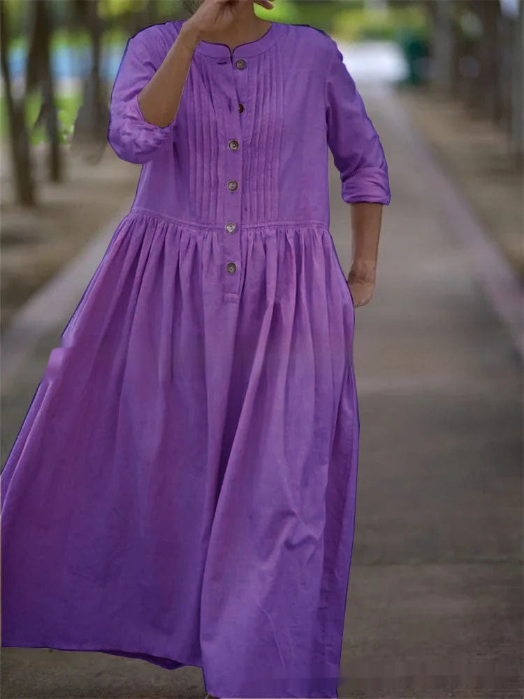 Womens Cotton-Linen Swing Midi Dress