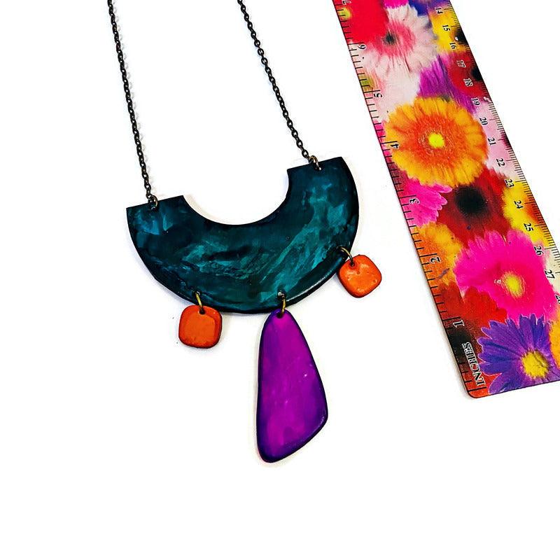 Funky Statement Necklace in Teal, Orange, Purple- "Ricki"