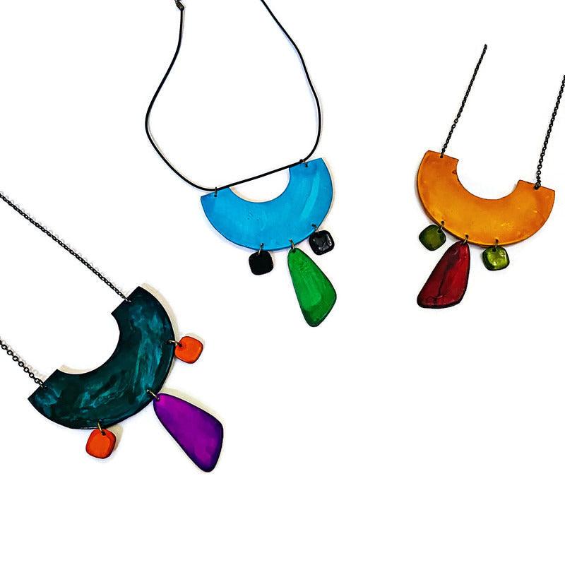 Funky Statement Necklace in Teal, Orange, Purple- "Ricki"