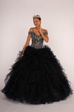Jewel Embellished Cut-Away Shoulder Ruffle Skirt Quinceanera Dress