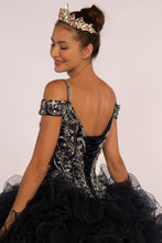 Jewel Embellished Cut-Away Shoulder Ruffle Skirt Quinceanera Dress