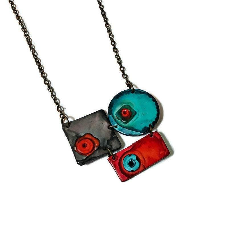 Modern Sculptural Necklace Handmade from Clay & Painted