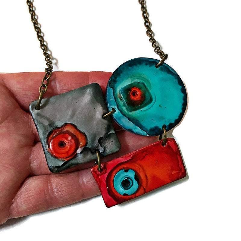 Modern Sculptural Necklace Handmade from Clay & Painted
