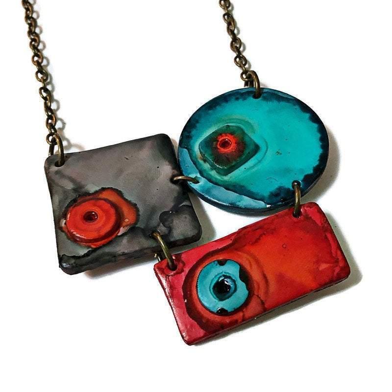 Modern Sculptural Necklace Handmade from Clay & Painted