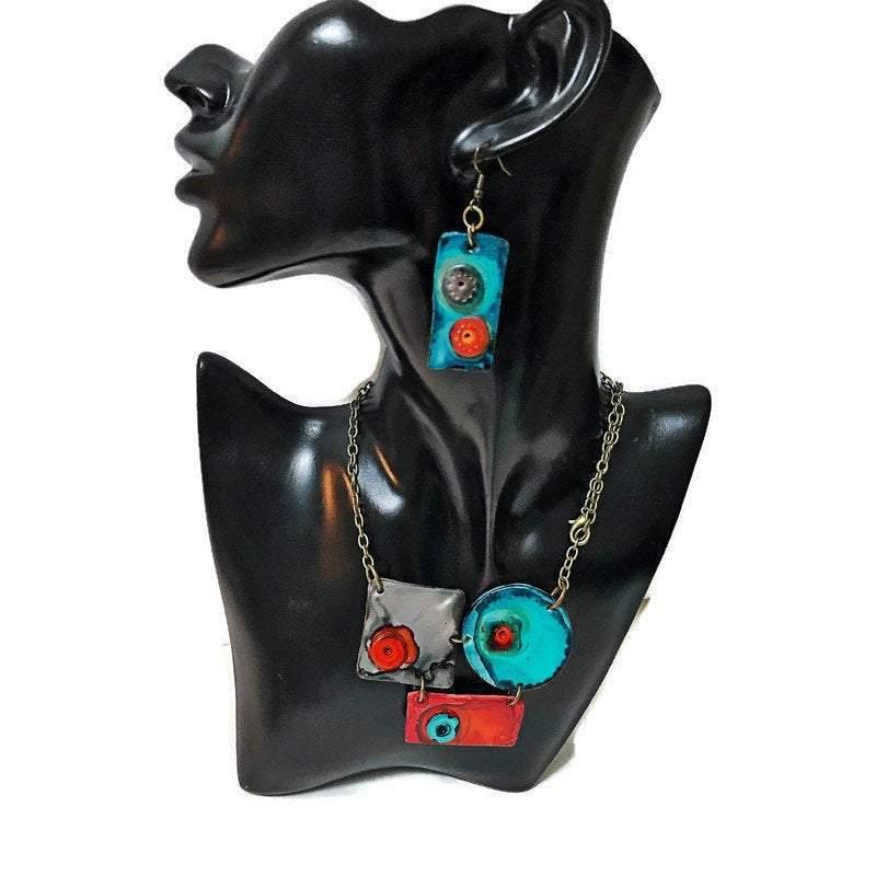 Modern Sculptural Necklace Handmade from Clay & Painted
